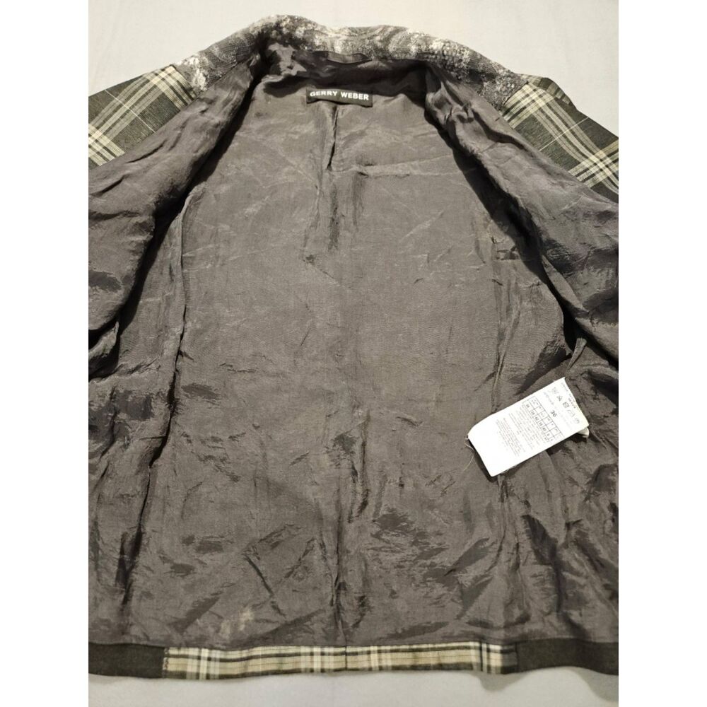Gerry Weber Plaid Tailored Blazer Jacket Womens 6 US 36 Mixed Media Lace Trim - Picture 6 of 7